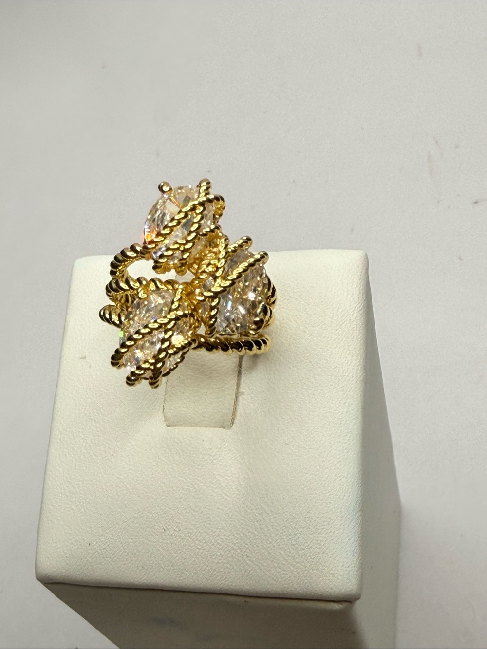 Charter club Gold-Tone Twisted Rope Statement Ring with Clear Stones Size 5